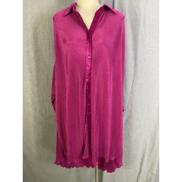 12th‎ Tribe Pleated Satin Button Down Tunic Shirt Dress Magenta Pink L NWT - Picture 10 of 16